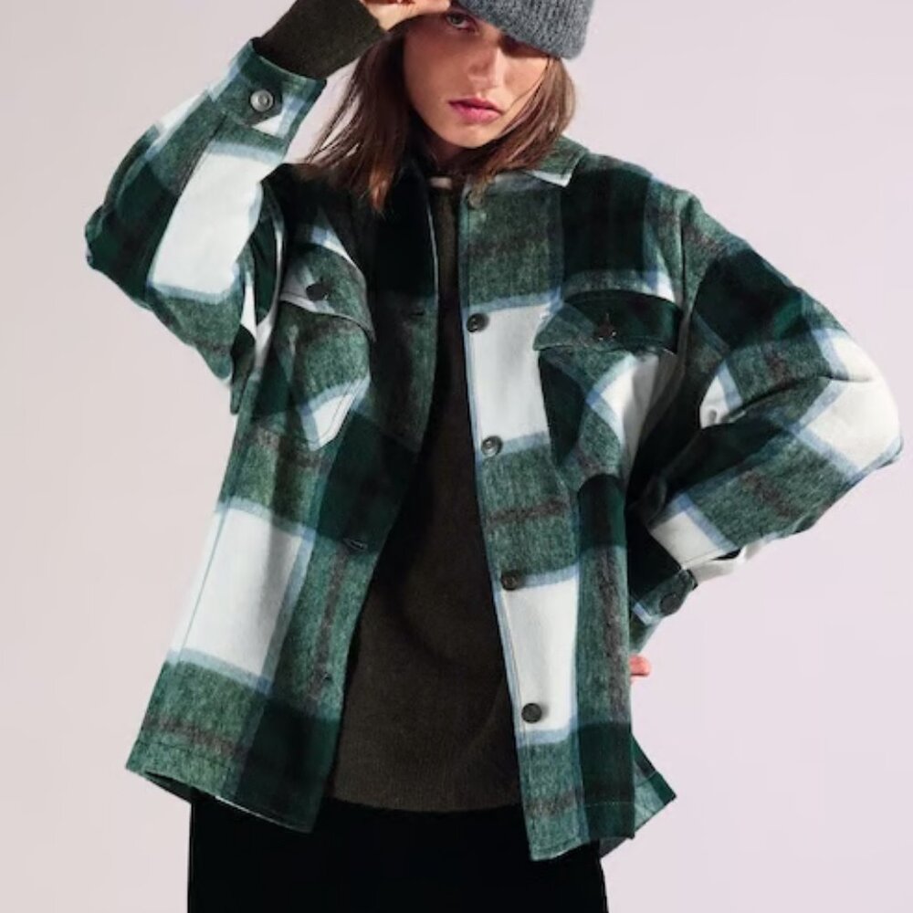For the Republic Plaid Shacket Jacket | Green Blue | Size L | NWT